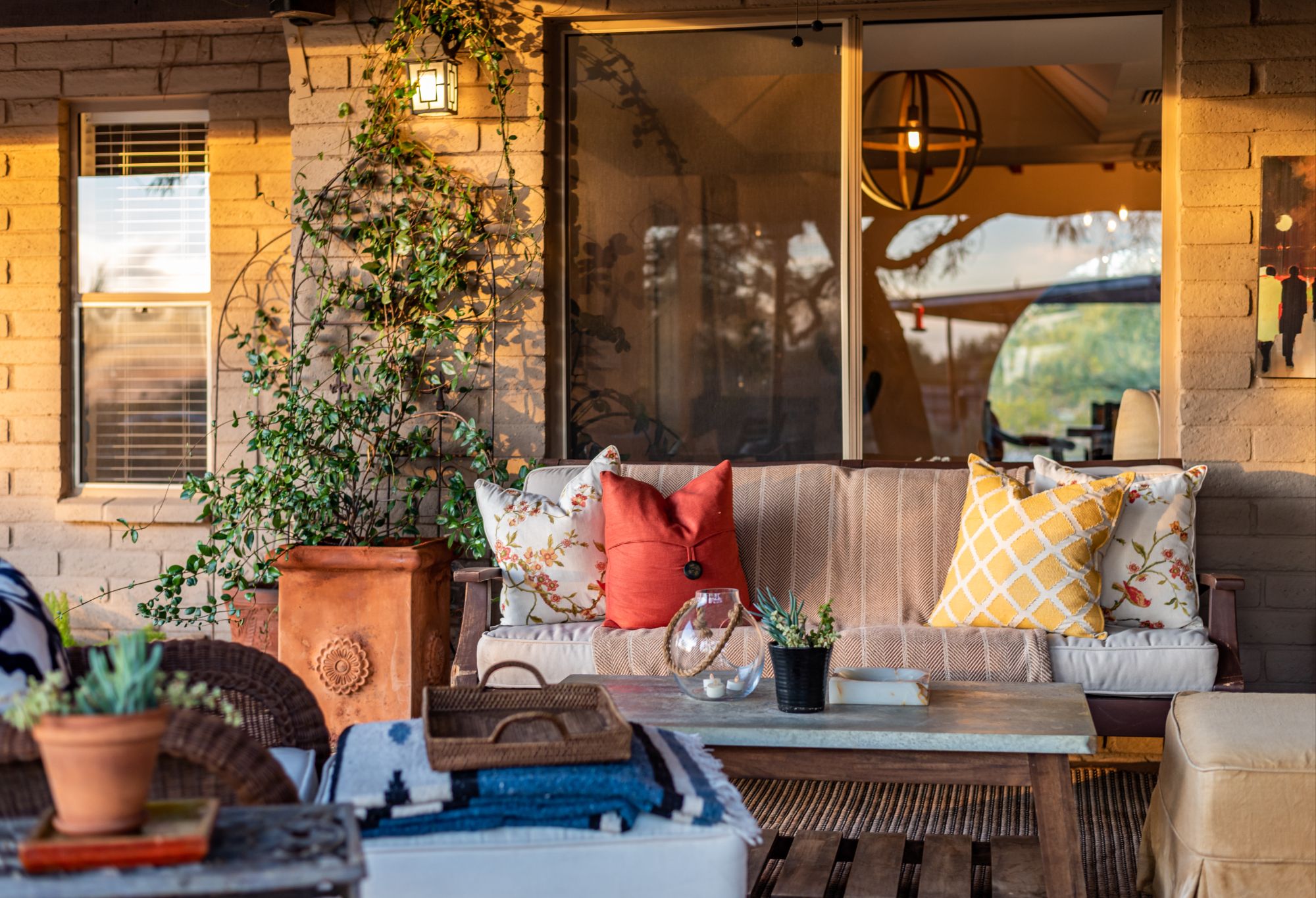 Desert Patio at Sunset with plants, cactus and beautiful landscaped outdoor space v2