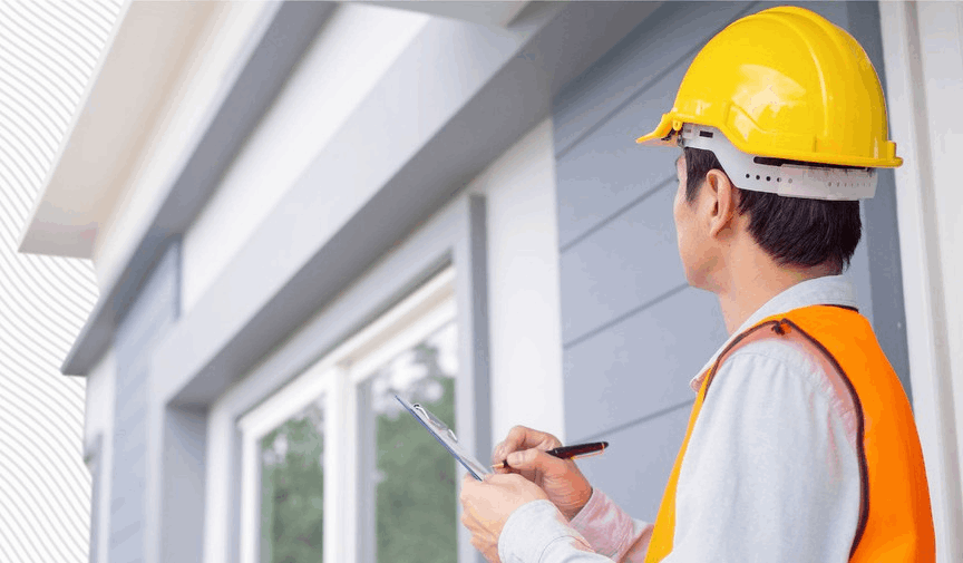 Home inspector checking building