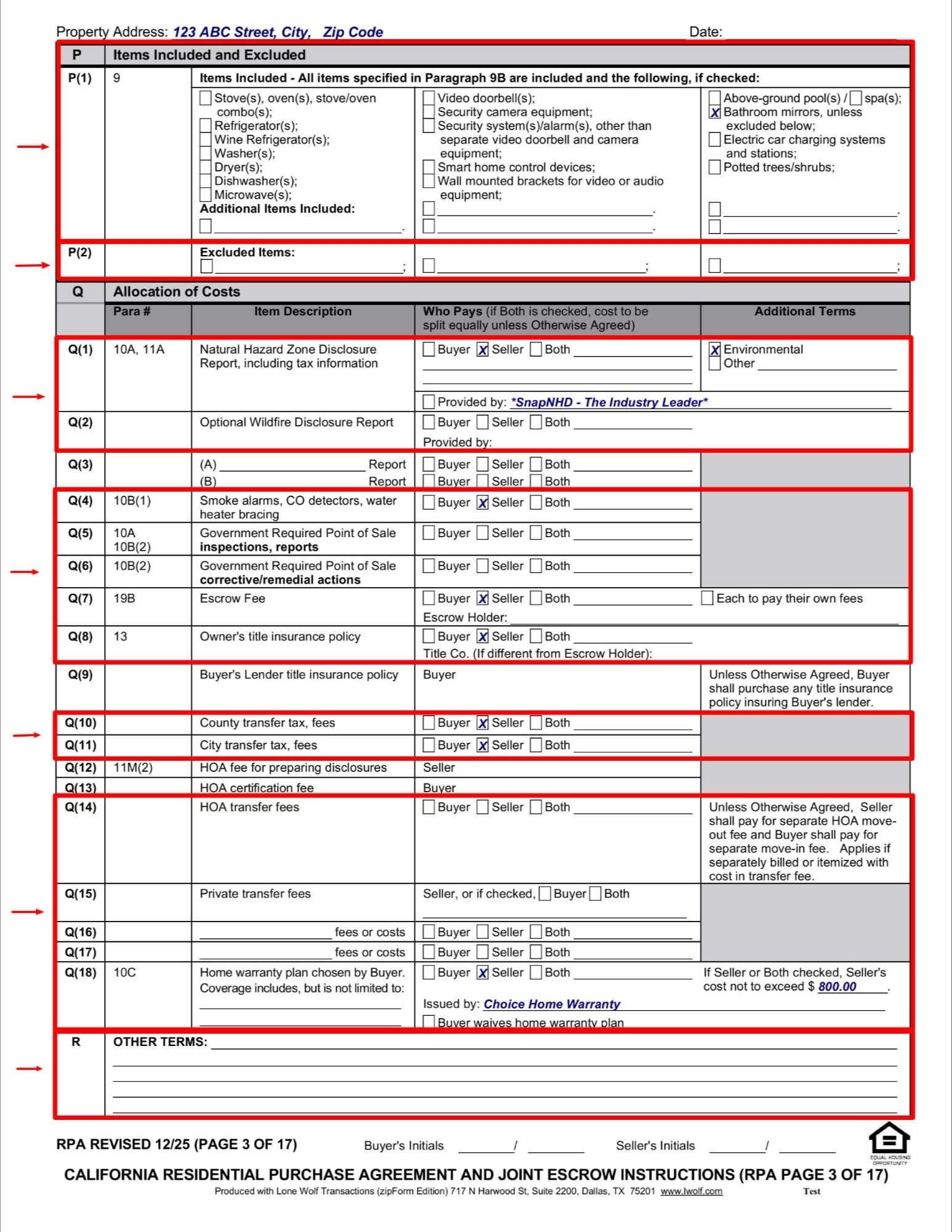 RPA Page 2, contingency table L1 through L9