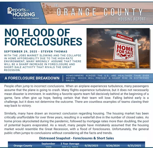 Septembers Orange County Housing Report: No Flood of Foreclosures