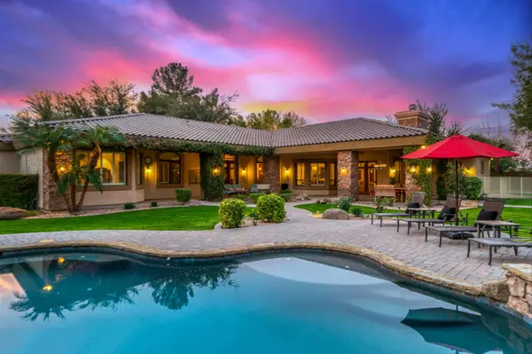 sunset over a luxury home pool (1)
