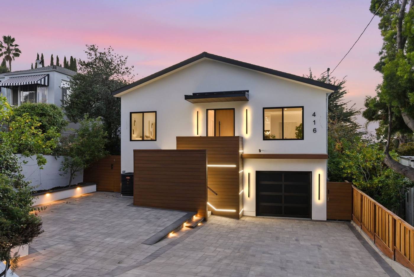 416 Quartz Street, Redwood City, at twilight after the rebuild