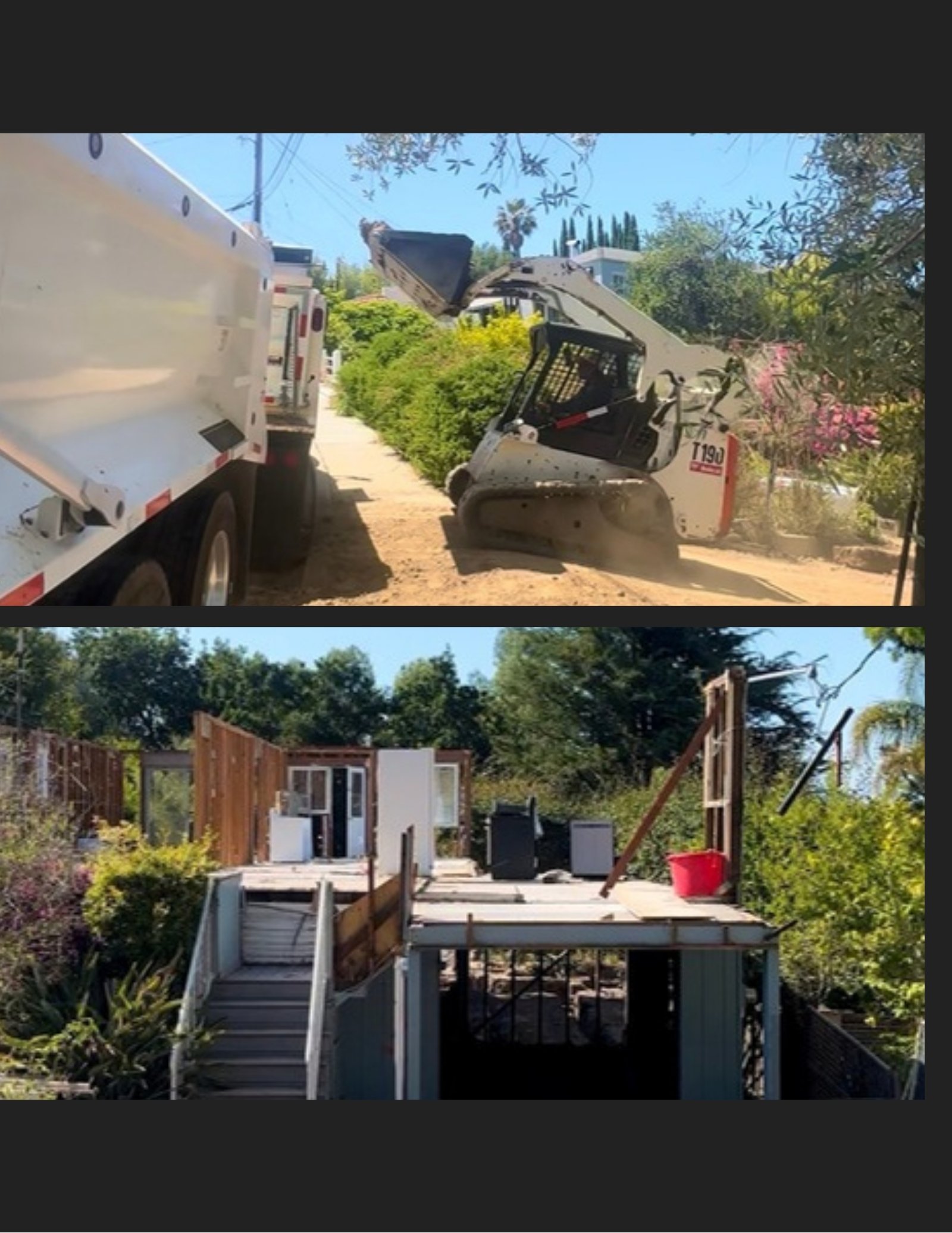 Demolition with skid steer and the house opened up