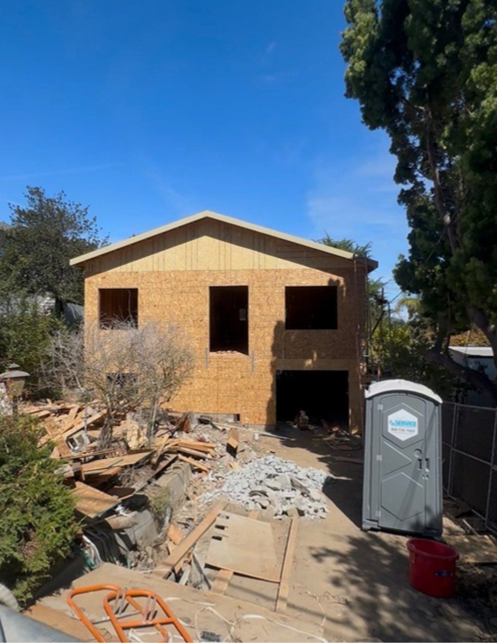 New sheathing on the front of the house