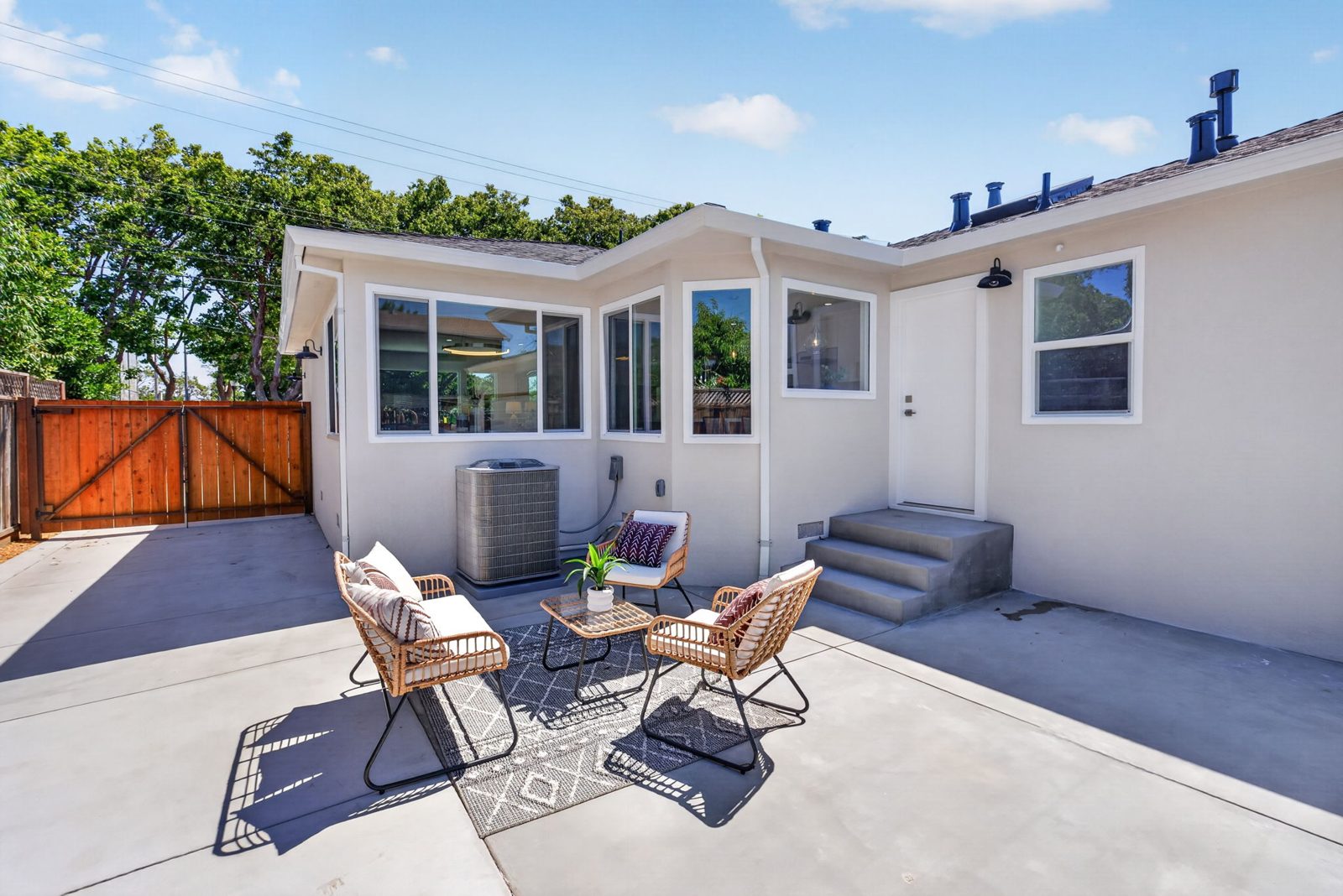 The rear patio off the back of the house.
