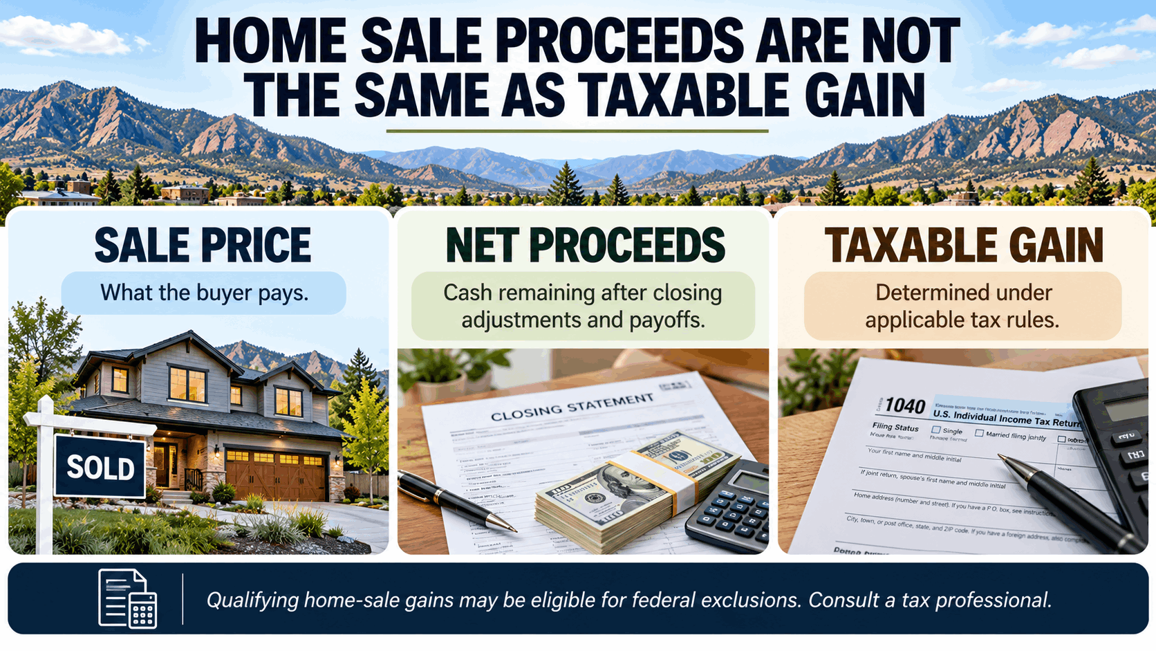Difference between home sale price net proceeds and taxable capital gain