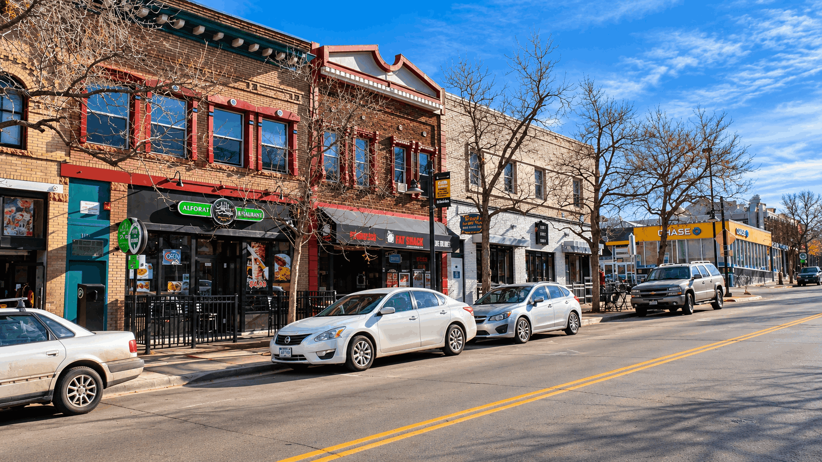 University Hill streetscape in Boulder Colorado