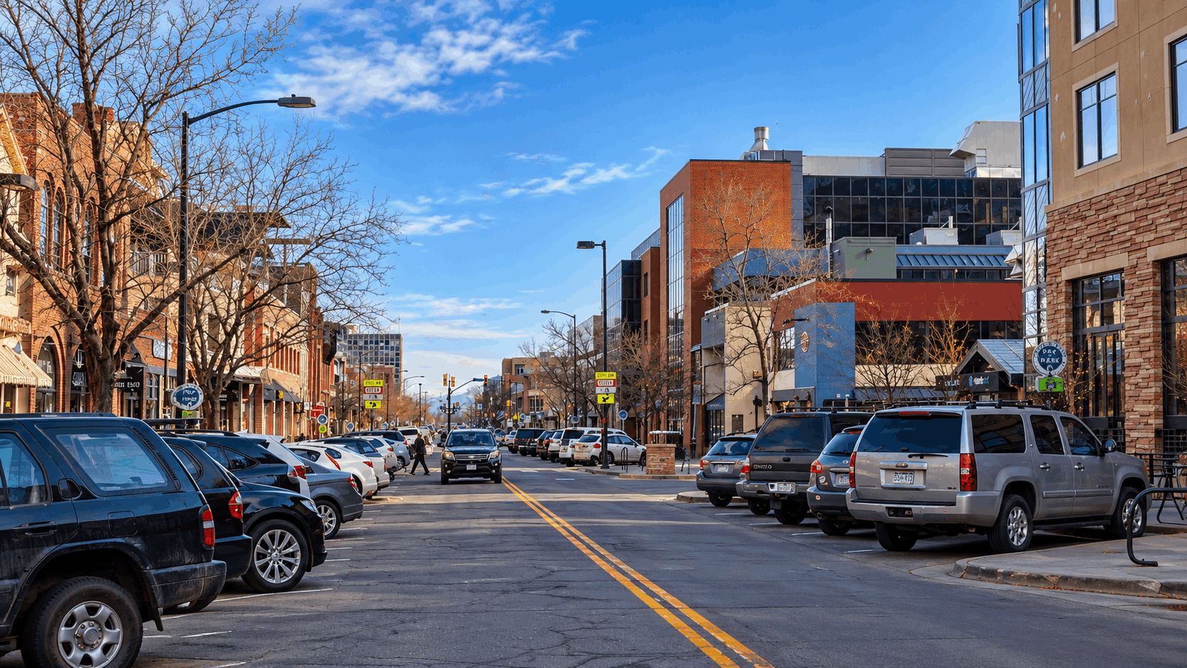 Downtown Boulder Colorado streetscape representing the local housing market