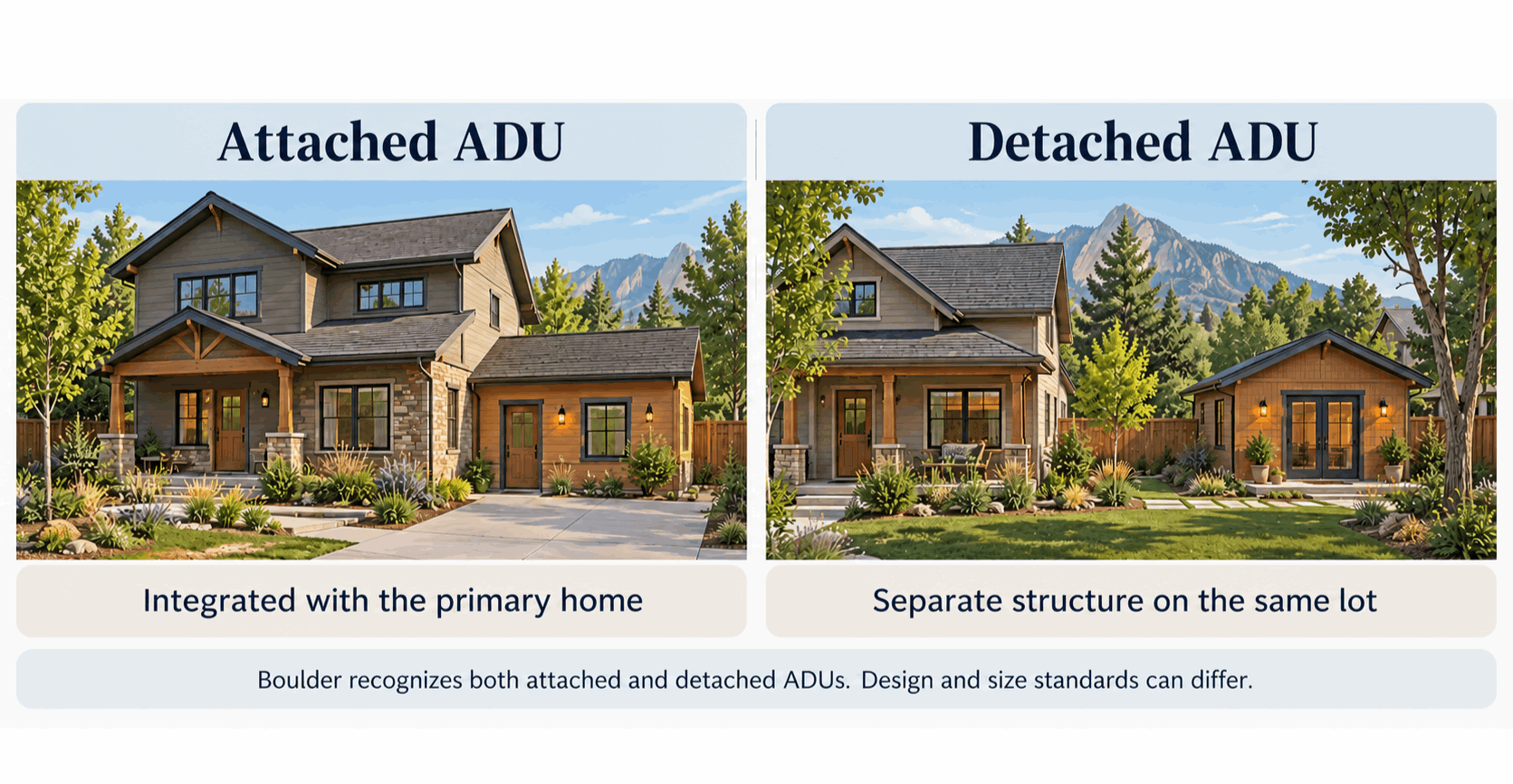 Diagram illustrating attached and detached accessory dwelling units in Boulder
