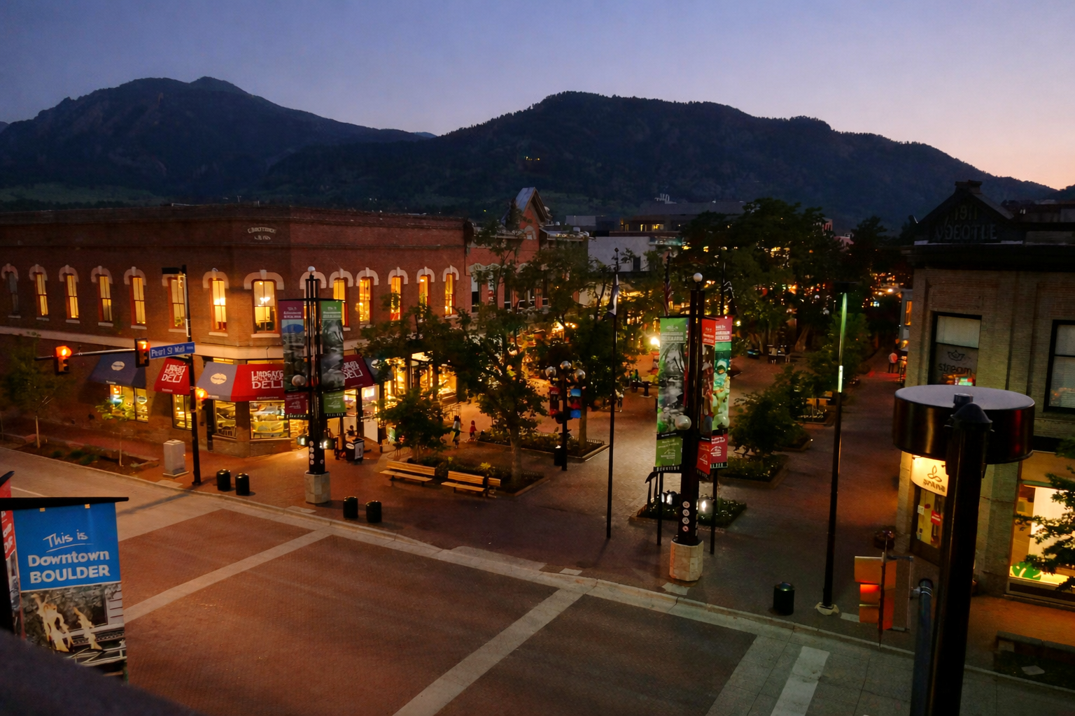 Evening on Pearl Street in Boulder showing the vibrant lifestyle that helps the city win over remote workers.