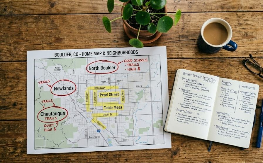 Boulder CO home map with neighborhood notes and property search planning.