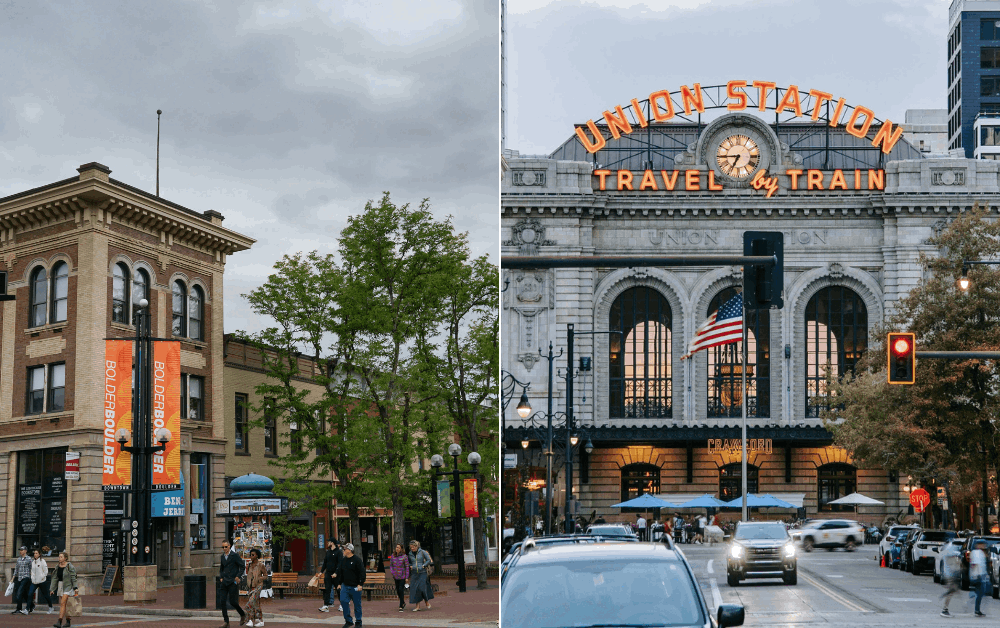 Comparison of Pearl Street in Boulder and Union Station in Denver for Colorado lifestyle choices.