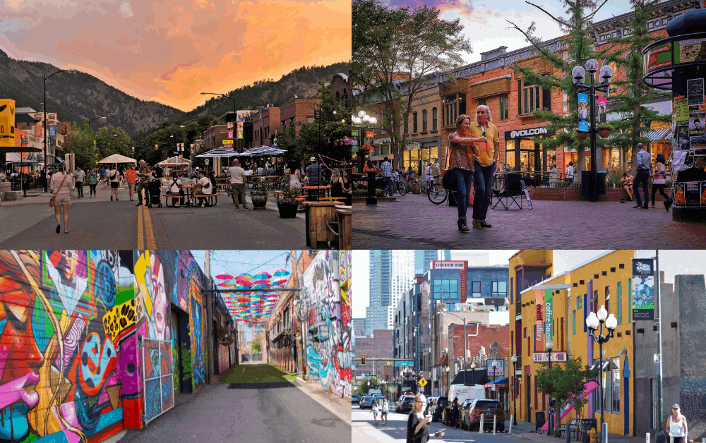 Boulder culture and neighborhood identity compared with Denver arts and nightlife districts.