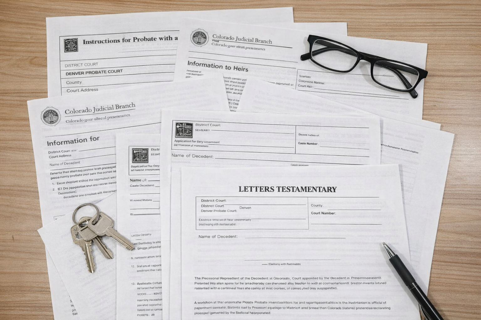 Letters of administration and real estate documents showing authority to sell a probate home in Boulder.