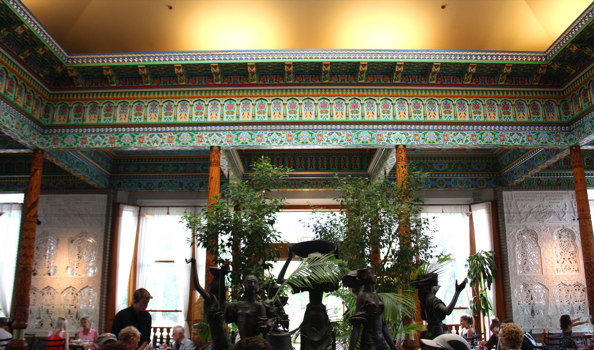 Colorful interior of the Boulder Dushanbe Teahouse.