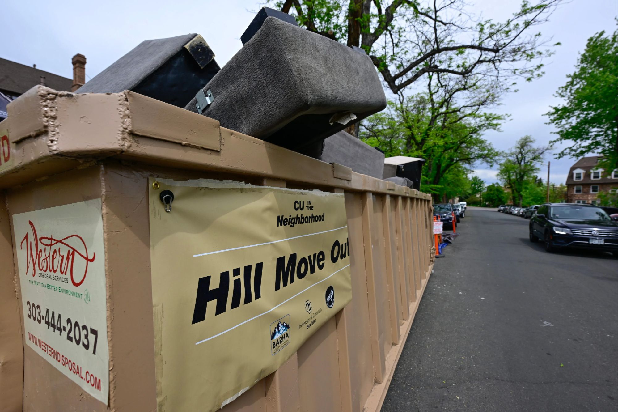 Recycling and compost bins outside a Boulder, Colorado home