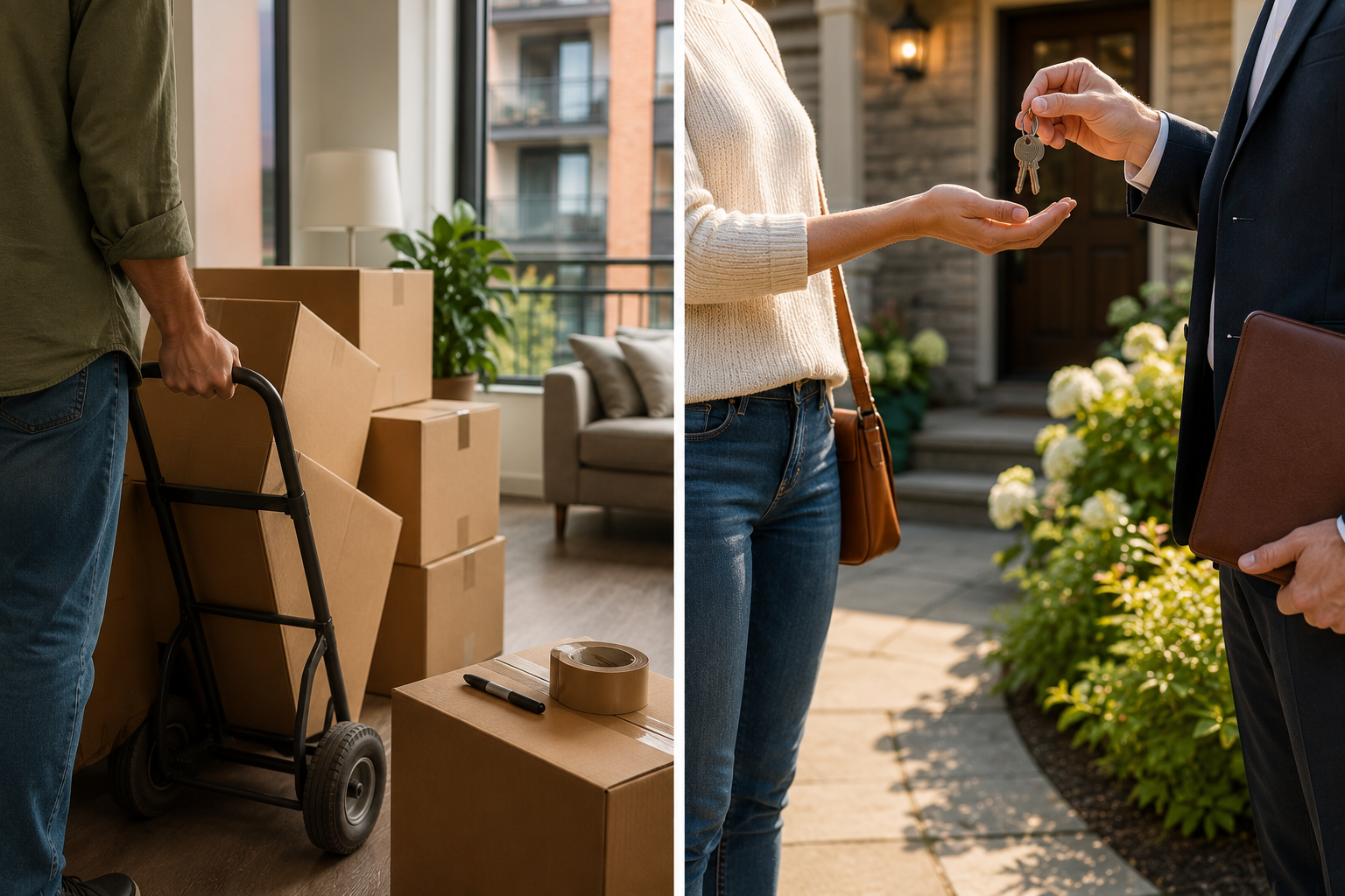 Split image comparing renting versus buying a home when moving to Boulder, Colorado