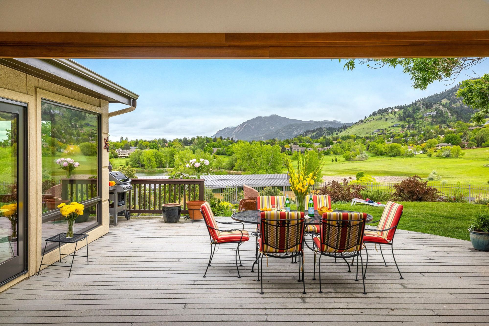 Exterior of a Boulder, Colorado home with mountain views and natural landscaping