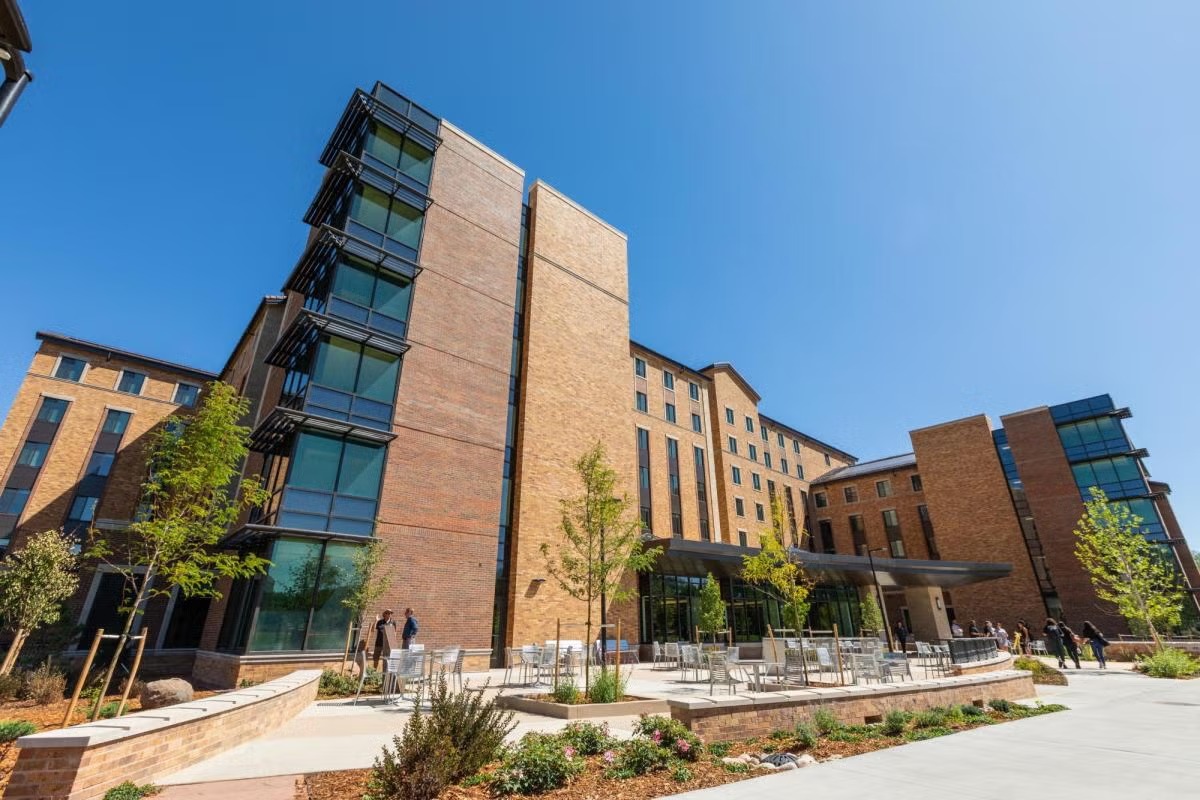 CU Boulder residence halls with pedestrian, bicycle and transit connections.