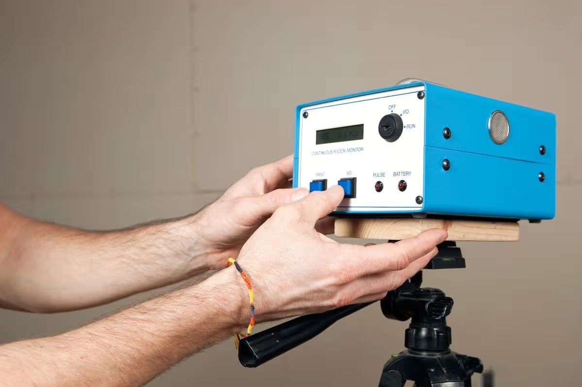  Radon monitor testing the lowest occupiable level of a Boulder home.