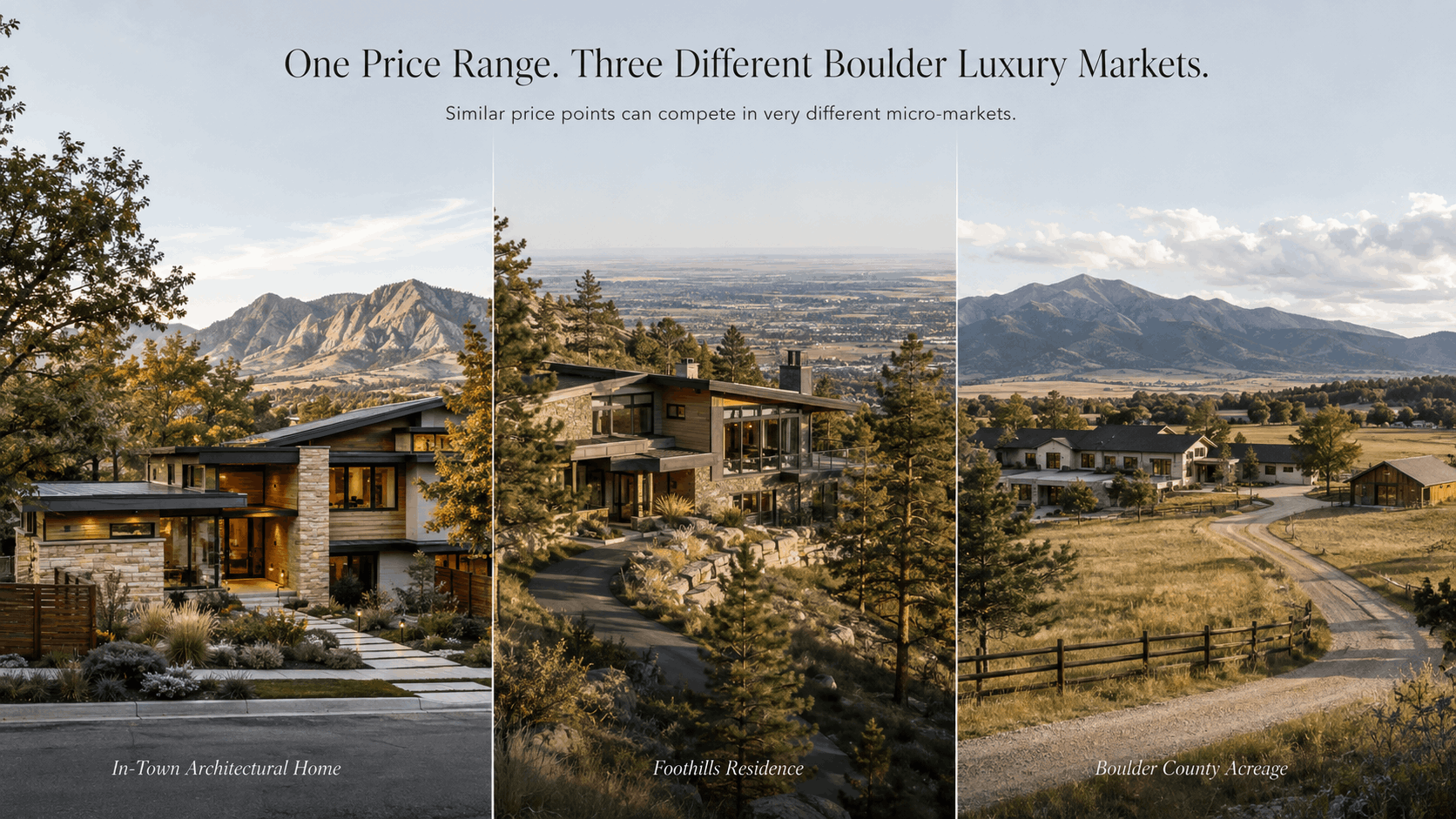 Comparison of different luxury home types that can compete in separate Boulder real estate micro-markets.