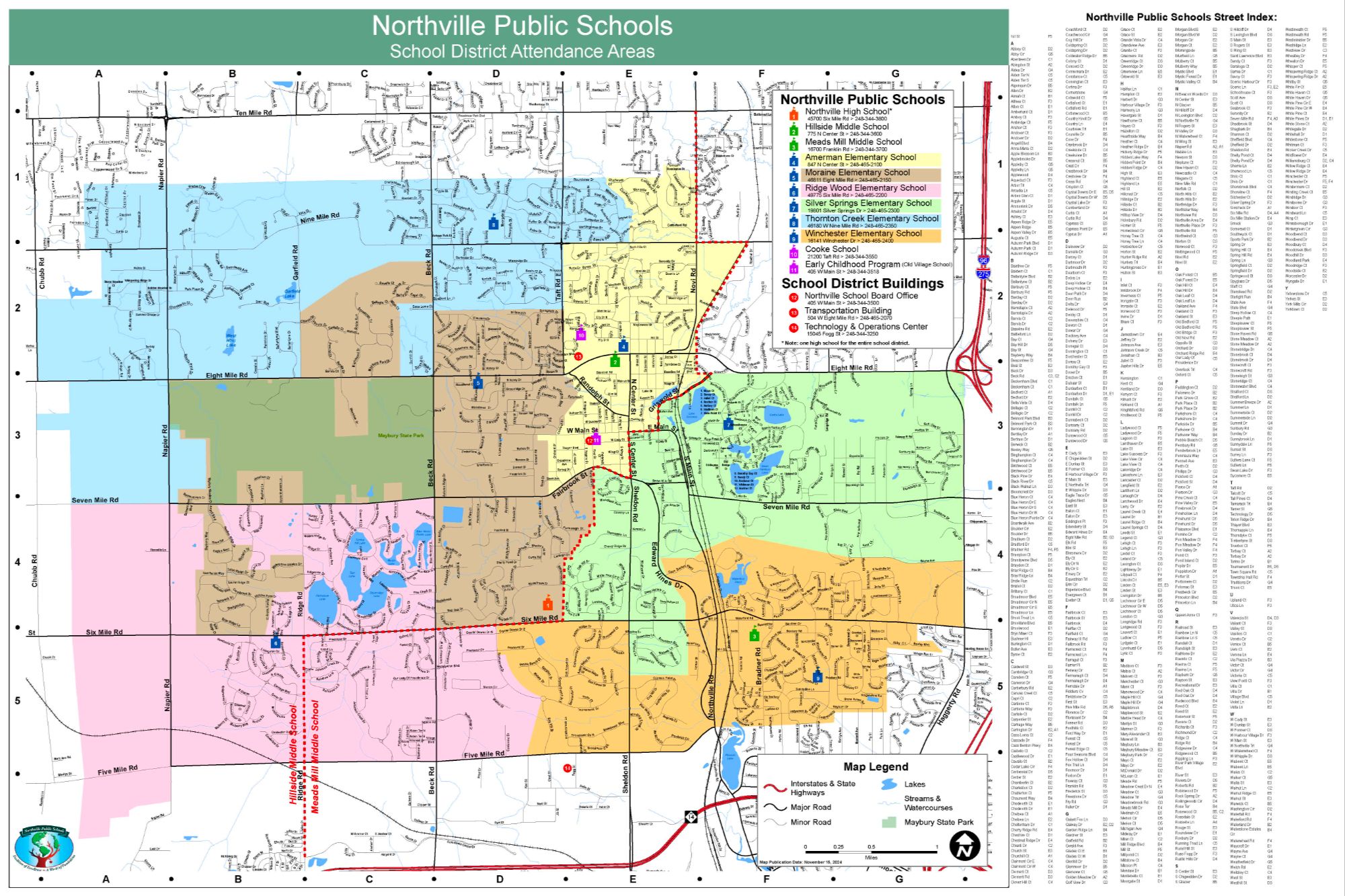 Northville Public Schools attendance area map showing school district boundaries extending beyond the City of Northville and Northville Township