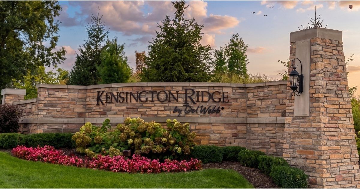 Stone entrance monument at Kensington Ridge by Del Webb in Milford, Michigan