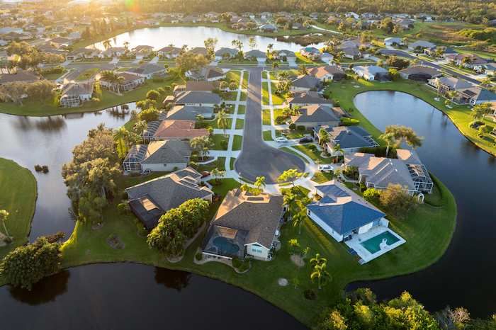 Aerial view of a North Port, FL neighborhood under development