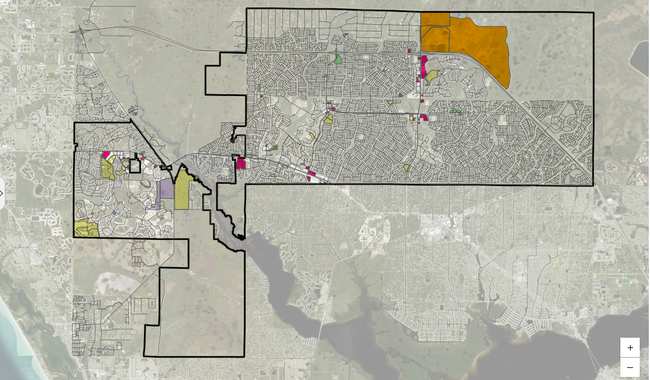 Screenshot of the City of North Port Current Development Map showing project areas by category