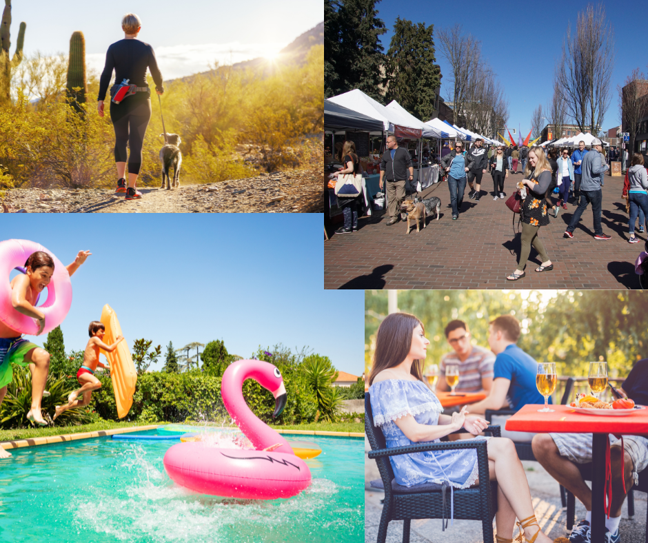 Enjoy outdoor activities in Mesa like swimming, hiking, patio dining and farmers markets all year long