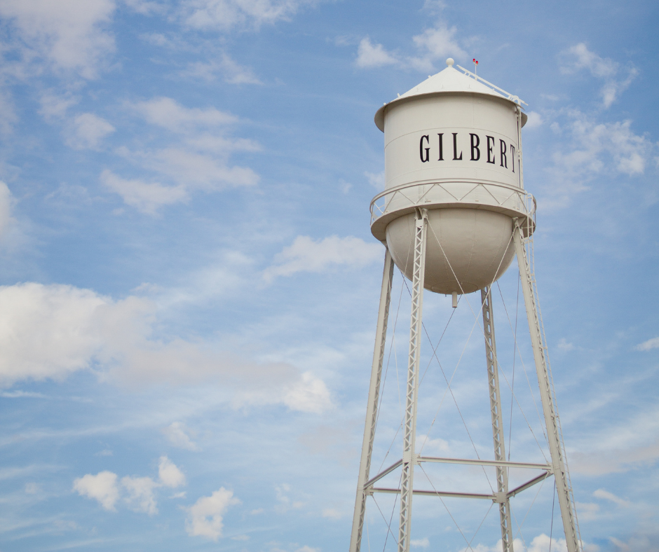 Downtown Gilbert Arizona Water Tower District with restaurants and shops representing local lifestyle and amenities.