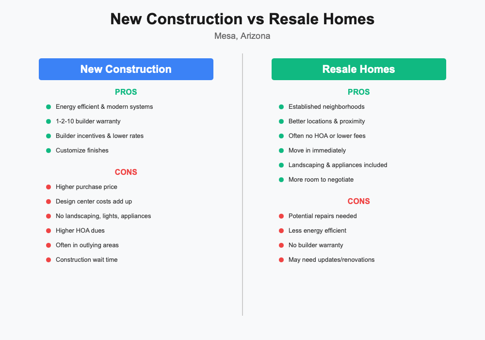 Mesa AZ resale homes compared to new construction