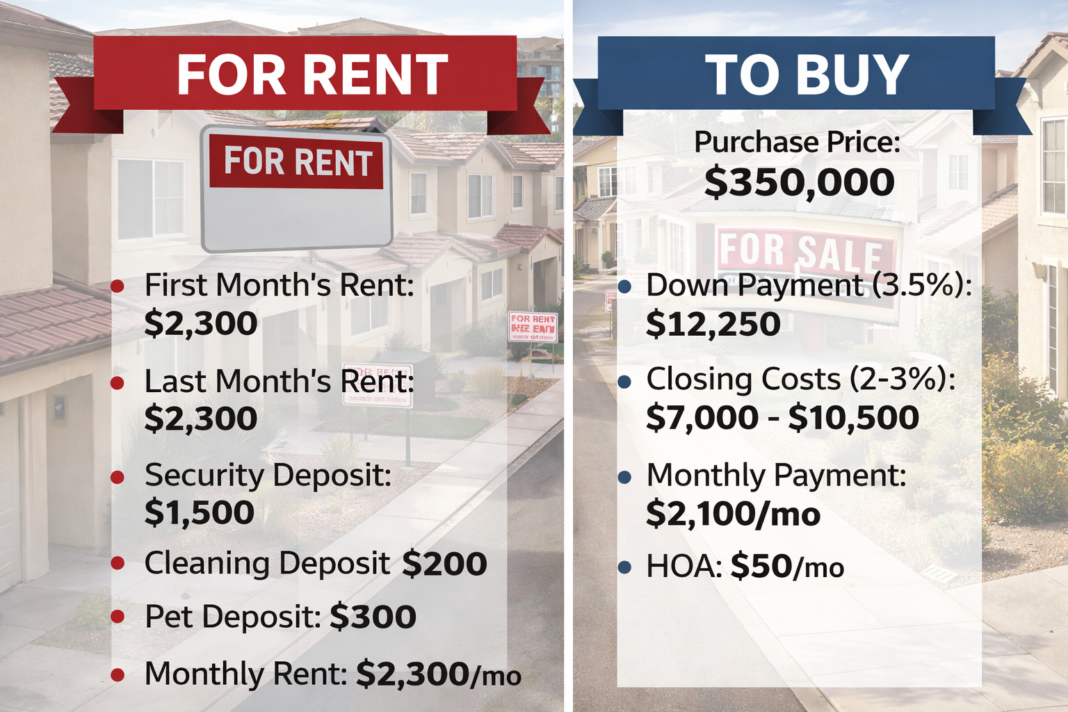 Renting vs buying monthly payment comparison in Mesa Arizona