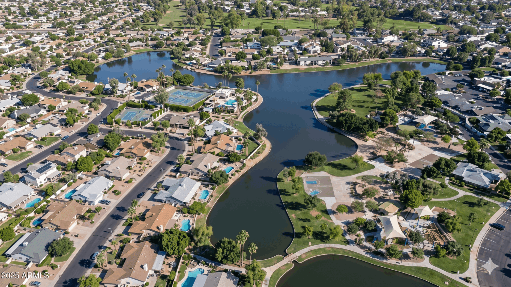 Dobson Ranch Mesa AZ lake community and mature landscaping