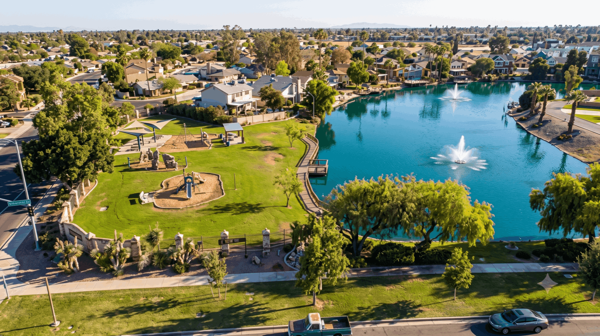 Dobson Ranch Mesa Arizona lake community and walking paths