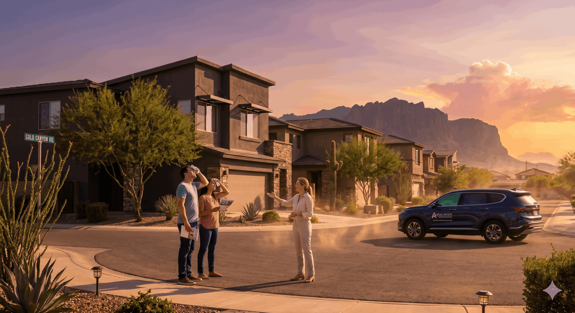 Home buyers touring a property in Mesa, Arizona during late summer.