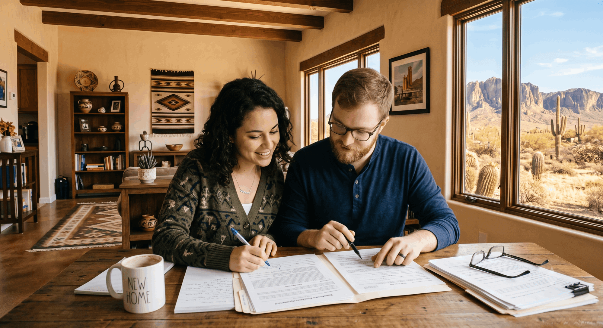 Home buyers making a confident decision after touring homes in Mesa, Arizona.