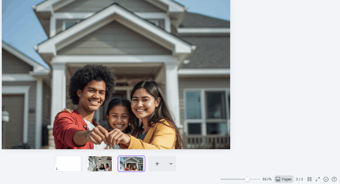 Happy Calgary family holding house keys in front of their new home