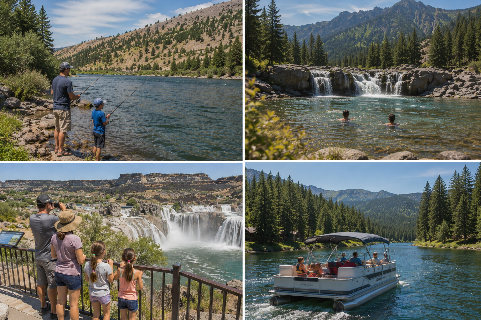 Families enjoying Idaho's outdoor lifestyle through fishing, freshwater lakes, boating, and swimming.