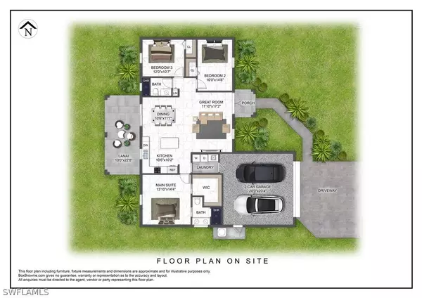 Floor Plan-Open-concept living area with tile floors, high ceilings, and impact-resistant windows in new Cape Coral home.