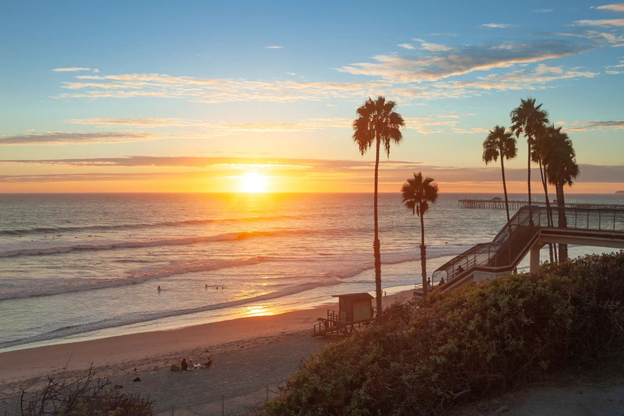 Southern California coastline at sunset