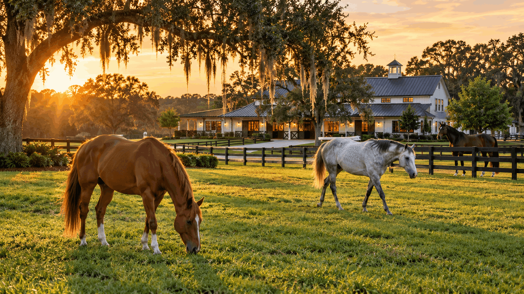 Horses at a scenic Florida equestrian estate