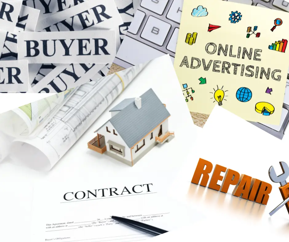 Buyer, contracts, online advertising, and home repairs for sale by owner