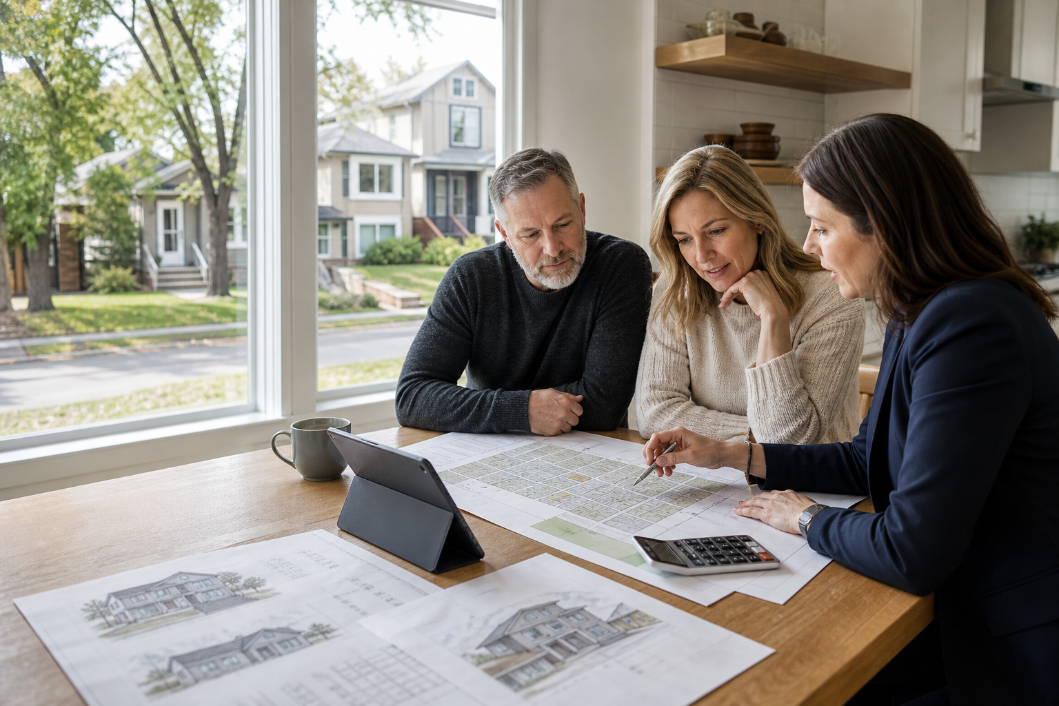 Calgary homeowners reviewing zoning and redevelopment options with a real estate advisor