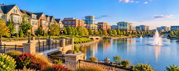 Golden-Hour Waterfront Town Center