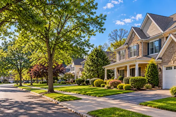 Sunlit Tree-Lined Suburban Neighborhood