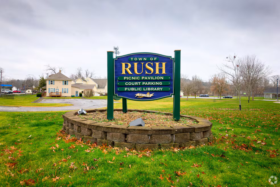 Town of Rush sign at Rush Town Park in Rush, New York
