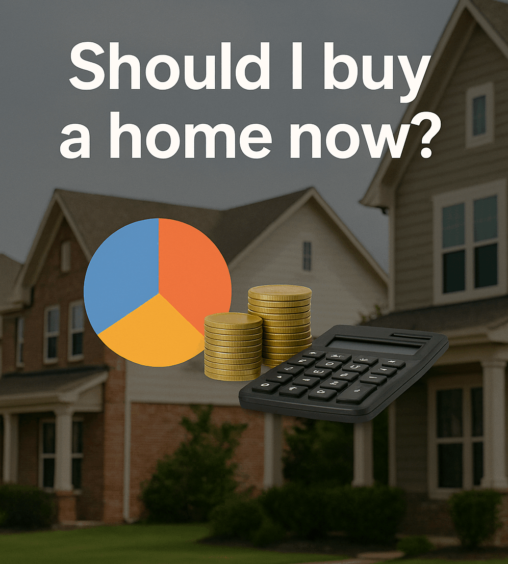 should I buy a home now? coins, pie chart, calculator, Portland home