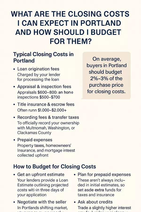 What Are the Closing Costs I Can Expect in Portland and How Should I Budget for Them?