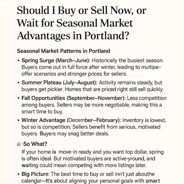 Should I Buy or Sell Now, or Wait for Seasonal Market Advantages in Portland?